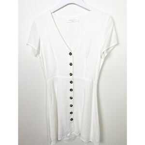 American Threads Cream White Short Sleeve Button Front Dress Size Small